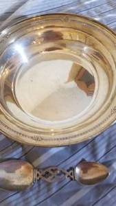 Sterling Silver Candlesticks, Double Spoon and Serving Bowl  314g