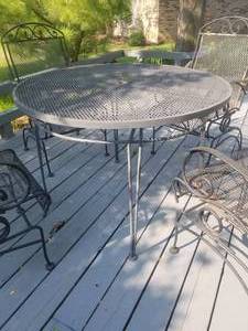 Black Iron Patio Table and 4 Chairs with Green Market Umbrella