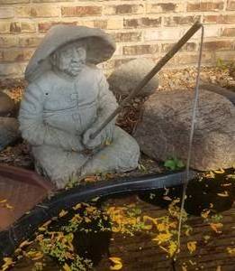 Concrete Garden Statue  Asian Fisherman Water Feature