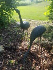 Bronze Pair of Sandhill Cranes Outdoor Garden Statues