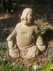 Concrete Garden Statue  Seated Laughing Buddha with Prayer Beads