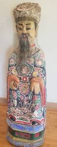 Wood Carved Polychrome Asian Elder