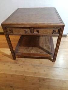 Vintage Asian Inspired Side Table with Caned Shelf