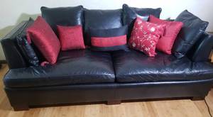 Black Leather Sofa Couch by Hickory