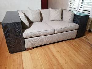 Baker Oatmeal Loveseat with Bookshelf Frame