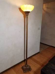 Tall Gilt Torchiere Floor Lamp with Glass Shade