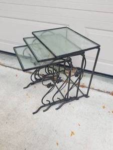 Black Iron Nesting Tables with Glass Tops