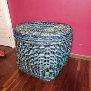 Extra Large Lidded Turquoise Hamper Basket