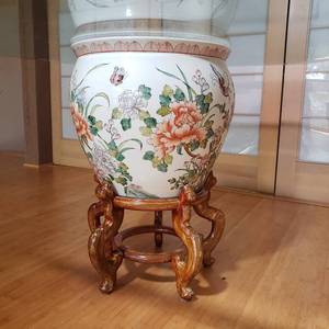 Asian Giant Fishbowl Dining Table with Rattan Chairs