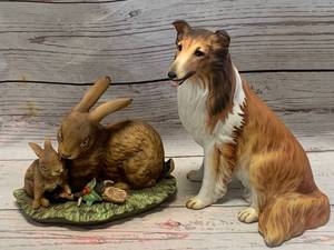 Homco Masterpiece Porcelain Rabbits & Collie (Sold on Ebay for $35 & $28)