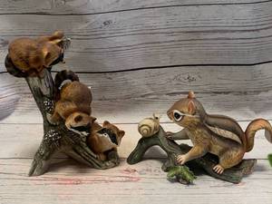 Homco Masterpiece Porcelain Raccoons & Squirrel