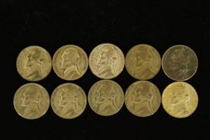 lot 42 image: 10 Wartime Silver Jefferson Nickels