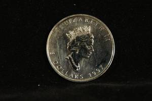 lot 21 image: 1997 Canadian 5 Dollar Maple Leaf 1 Ounce Silver Coin