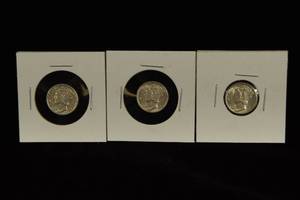 lot 41 image: 3 US Mercury Silver Dime Coins