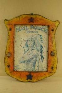 lot 17 image: Antique Mail Pouch Native American Advertisement in Wood Frame