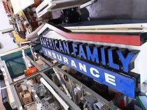 lot 18 image: American Family Insurance Sign 120x38 Ready To Install With Mounting Cabinet & Hardware