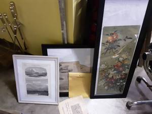 lot 54 image: Vintage Framed Newspaper Articles 1-Painting Registered With Perk West Galleries (Numbered On Reverse)