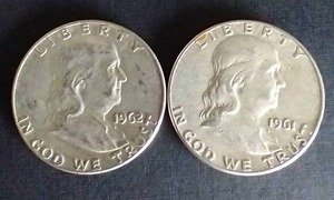 2 90% Silver Franklin Half Dollars