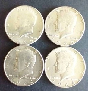 4 1964 Kennedy 90% Silver Half Dollars