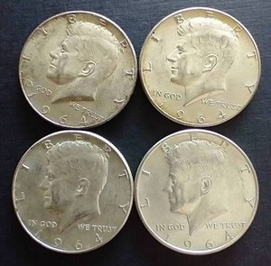4 1964 Kennedy 90% Silver Half Dollars