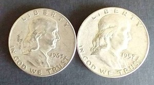 2 90% Silver Franklin Half Dollars