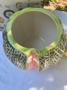lot 47 image: Dept 56 Melon Cookie Jar and a Ceramic Basket