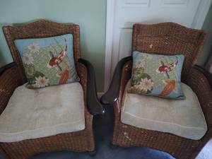 lot 22 image: Pair Of Wicker-Back Armchairs
