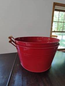 lot 106 image: Two Red Metal Large Garden Planters