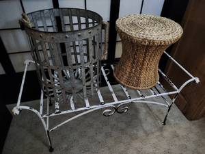 lot 151 image: Metal Bench Basket And Wicker Stool