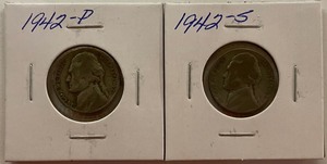 Two Different Silver War Nickels - 1942 P & S