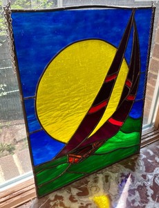 lot 33 image: Stunning Sailboat Stained Glass Window