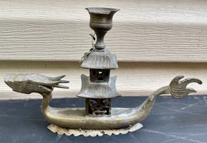 lot 185 image: Charming Vintage Candle Holders and a Fun Articulated Fish