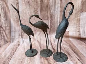 lot 293 image: 3 Metal Crane Statues