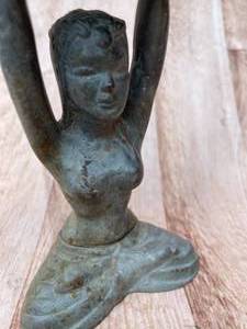 lot 312 image: Vintage Metal Yoga Girl Figurine w Tray