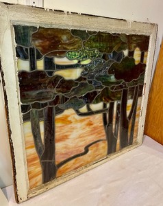 lot 353 image: Vintage Tree Scene Stained Glass Window