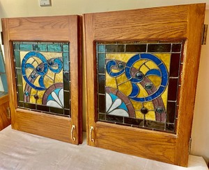 lot 381 image: Pair of Stained Glass Cabinet Doors