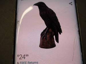 Black Raven Bird on Stump Statue...