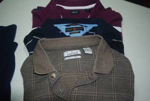 5 t shirts, 3 polos, 1 sweatshirt, ...