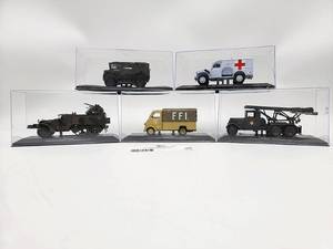 (5) 143 scale WWII Battle Tanks & Vehicles(1) Chevrolet C&A Guards,(1) M16 MGMC 3rd Armored Division (1) Peugot DMA Forces Francaises (1) Dodge WC34 (1) ZIS-6BM Katyusha
