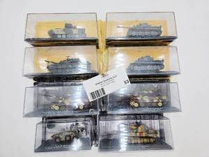 (8) 172 scale New In Package WWII Battle Tanks & Vehicles (2) Panzerjger Tiger Ausf.B, (2) Pz.Kpfw. VI Tiger Ausf.E, (1) Pz.Sp.Wg. AB 43 203(i), (1) M2 Bradley, (1) Flakpanzer 341 Coelian prototype, (1) C1 Ariete