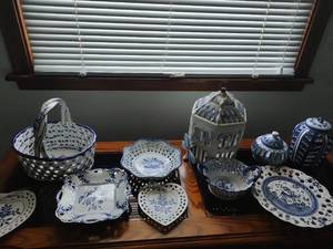 lot 347 image: Collection Of Blue And White Style Dishware