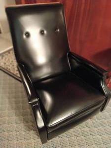 lot 1 image: Vintage Black Pleather Rocking Recliner