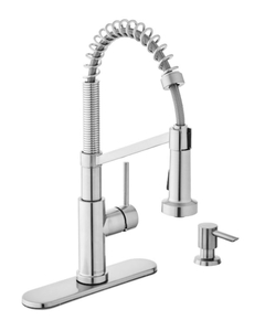 lot 25 image: GLACIER BAY Gage Single-Handle Spring Neck Pull-Down Kitchen Faucet with TurboSpray, FastMount, Soap Dispenser in Stainless Steel