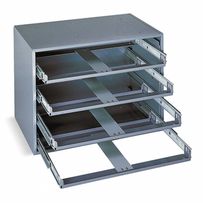 lot 42 image: DURHAM MFG Lot of 2-  Sliding Drawer Cabinet Frames, 20 inW x 15 34 inD x 15 inH, 4 Drawers, Removable Dividers No, Gray