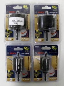 lot 559 image: 4-Pack BOSCH Carbon Hole Saw Wood Drill Bits - 1-12 and 2-12