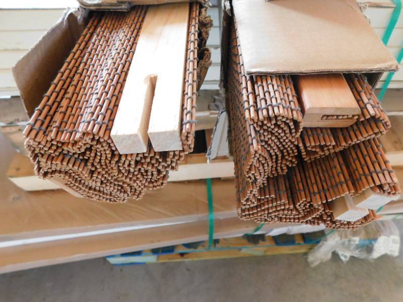 lot 140 image: (2) Premium True-to-Size Brown Acorn Cordless Light Filtering Natural Woven Bamboo Roman Shade 47 in. W x 64 in. L