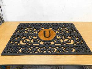 lot 56 image: 24 in. x 36 in. Rubber Monogrammed U Door Mat by Calloway Mills