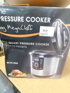 lot 143 image: MegaChef 12-Qt. Steel Digital Pressure Cooker with 15 Presets