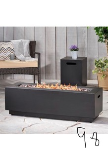 Noble House Wellington 15.25 in. x 19.75 in. Rectangular Concrete Propane Fire Pit in Brushed Brown with Tank Holder
