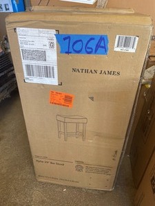 Nathan James Hylie 29 in. Dark Gray PU Leather Nailhead Saddle Cushion White Wood Pub-Height Counter Bar Stool
